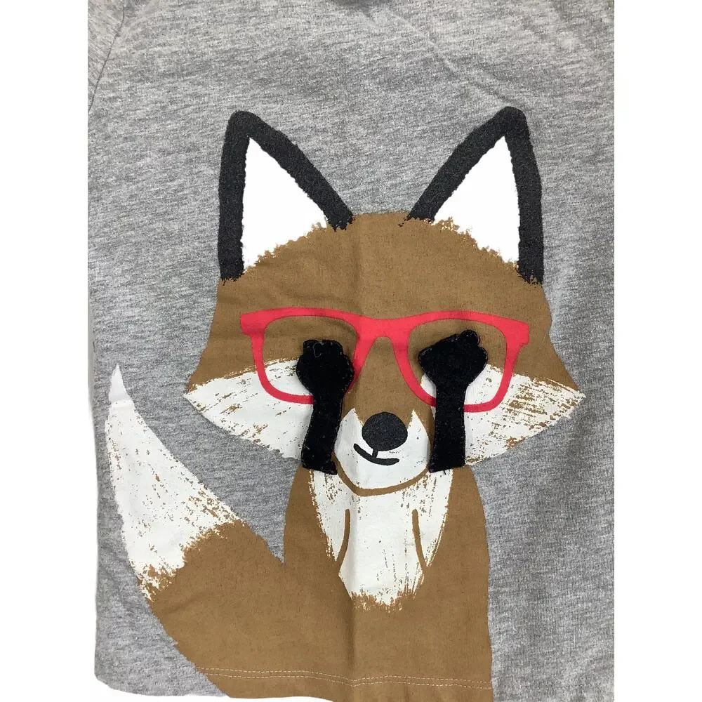 Old Navy Girl's Gray Graphic Fox 3D Short Sleeve T-Shirt Kid's Size 5T